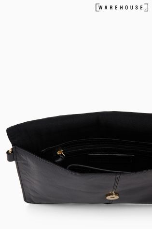 Warehouse Black Leather Cross Body Bag